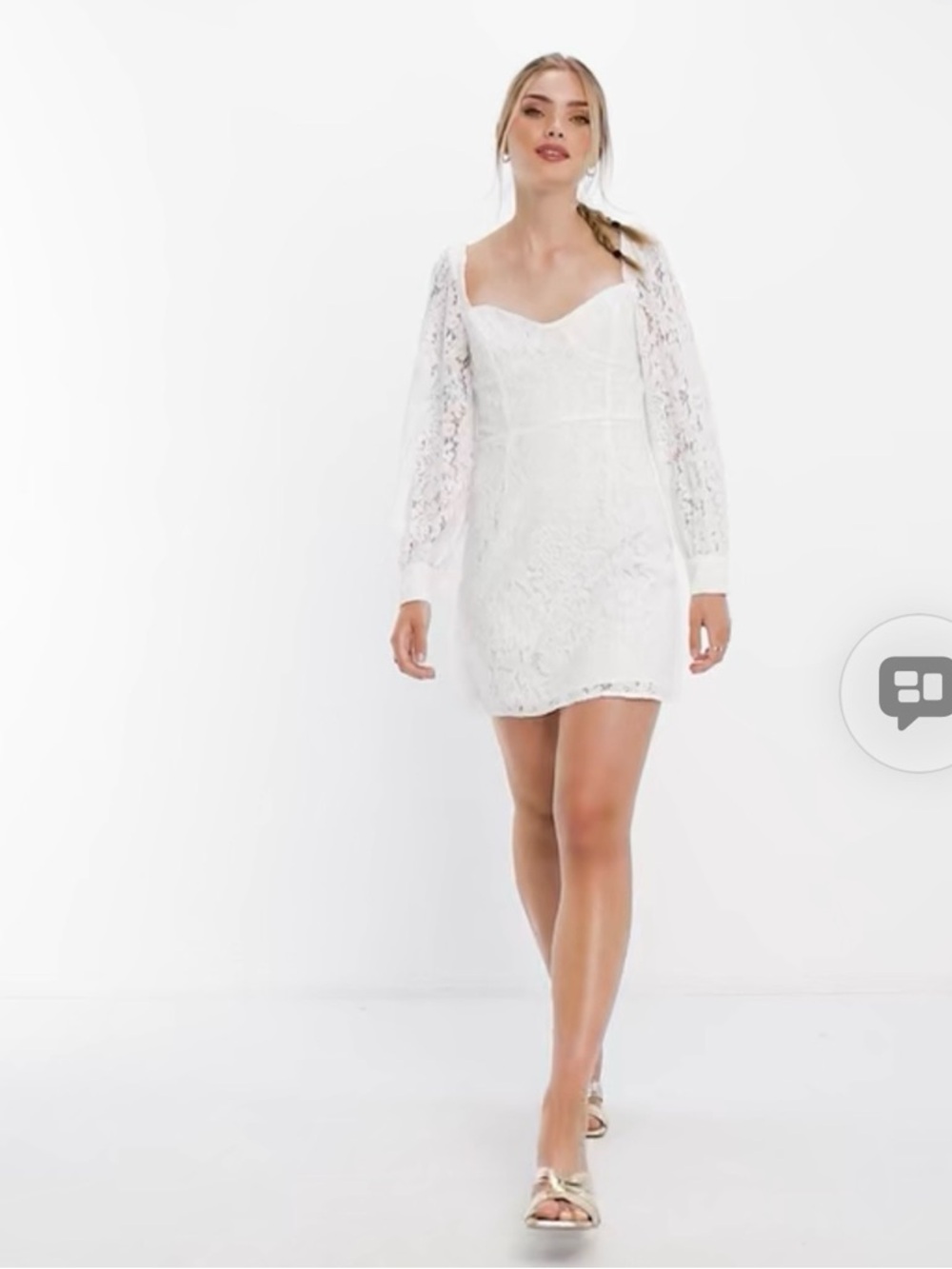 French Connection Atreena White Lace Long-Sleeve Mini Dress size 8